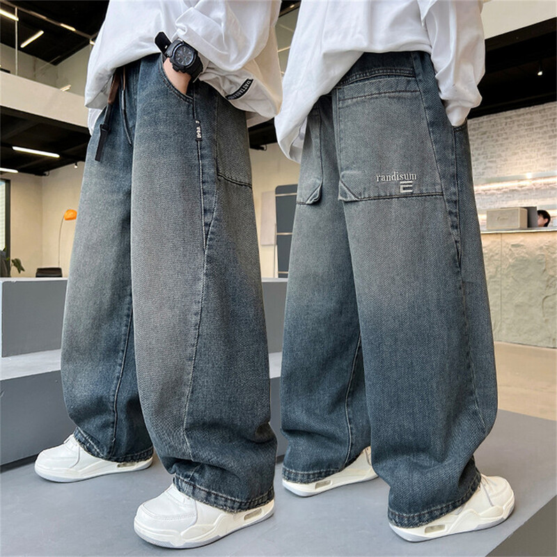 H81168 Versiunea coreeană a băieților Street Dance Blugi Pantaloni lați pentru copii Studenți Blugi pentru copii Pantaloni din denim cu picioare drepte