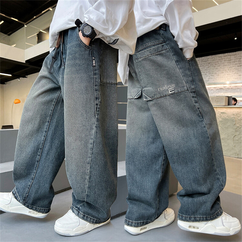 H81168 Versiunea coreeană a băieților Street Dance Blugi Pantaloni lați pentru copii Studenți Blugi pentru copii Pantaloni din denim cu picioare drepte