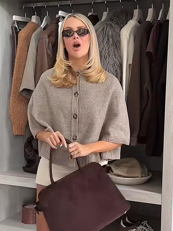 Ocazional Cape Maneci Cardigan Femei Solid Decolteu O singură piept Topuri scurte Femeii 2024 Toamna Moda Largi Imbracaminte dama