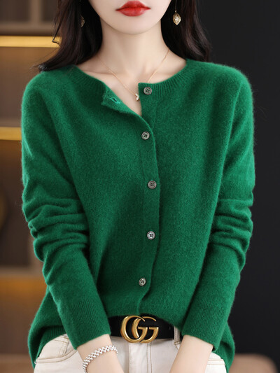 Moteriškas kašmyro megztinis 100 % merino vilnos megztas megztinis rudens žiemos trikotažas O formos kakleliu moteriškas vienspalvis laisvalaikio mados viršus