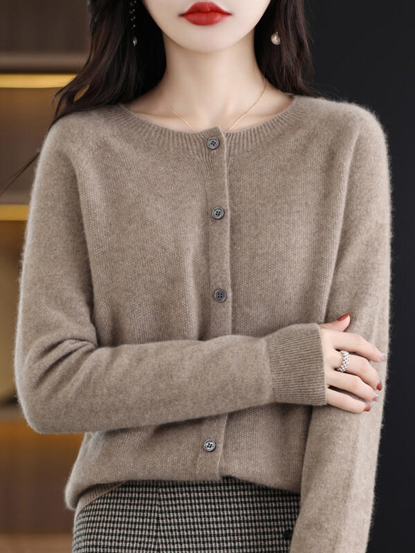Moteriškas kašmyro megztinis 100 % merino vilnos megztas megztinis rudens žiemos trikotažas O formos kakleliu moteriškas vienspalvis laisvalaikio mados viršus