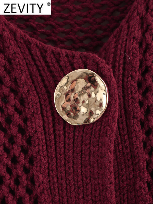 Zevity New Femei Gâtul O cu ac grosier cu mâneci lungi tricotat Pulover Jachetă Femeie Chic buzunare Design Crop Mantoane Chic Topuri CT6280