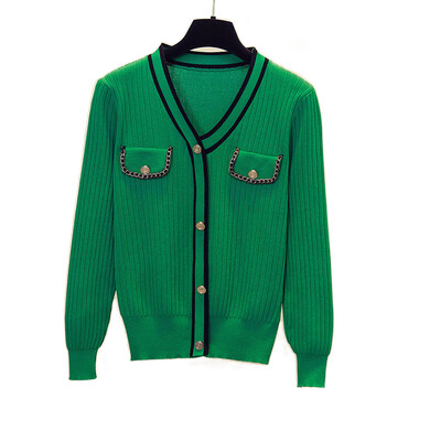 Sieviešu džemperis ar V kakla izgriezumu korejiešu modes stils Elegants trikotāža Pavasara šiks vintage slaids džemperis ar garām piedurknēm