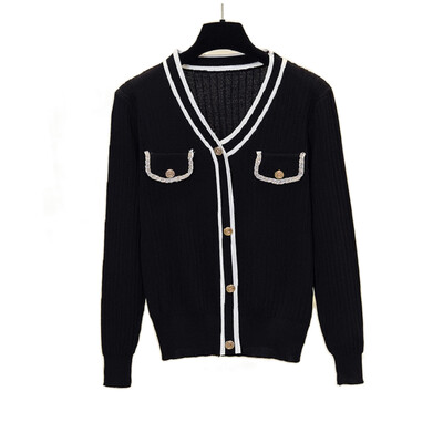 Sieviešu džemperis ar V kakla izgriezumu korejiešu modes stils Elegants trikotāža Pavasara šiks vintage slaids džemperis ar garām piedurknēm