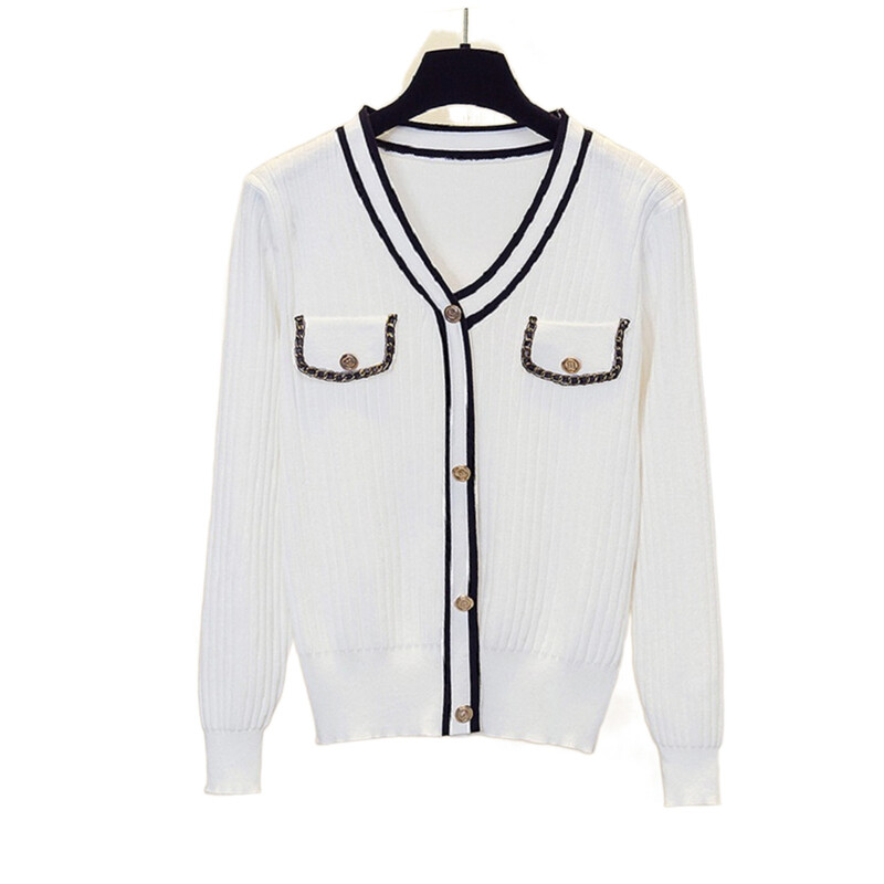 Sieviešu džemperis ar V kakla izgriezumu korejiešu modes stils Elegants trikotāža Pavasara šiks vintage slaids džemperis ar garām piedurknēm