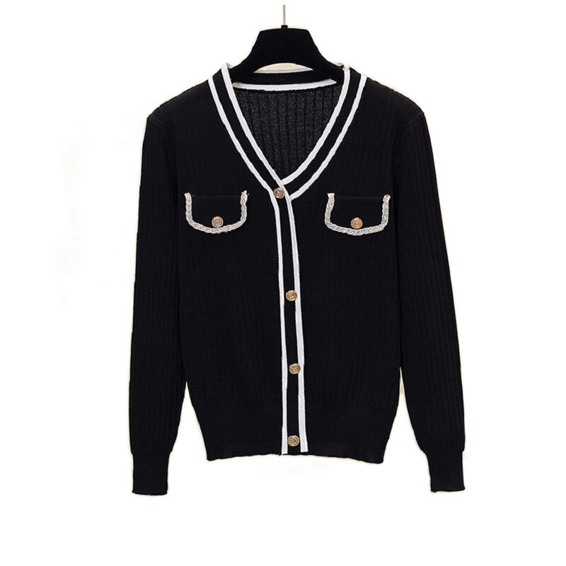 Sieviešu džemperis ar V kakla izgriezumu korejiešu modes stils Elegants trikotāža Pavasara šiks vintage slaids džemperis ar garām piedurknēm