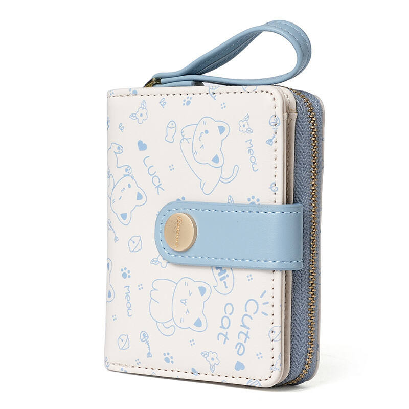 Új koreai stílusú, aranyos macska lányok pénztárca rövid diákkártyatartó pénzes táska cipzáras női pénztárcák кошелек женский Cartera 카드지갑