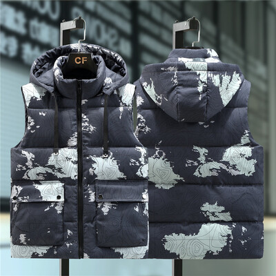 Mărime mare 8XL pentru bărbați, camuflaj, vestă îngroșată, iarnă, caldă, fără mâneci, vestă ocazională pentru bărbați, haină de lucru.