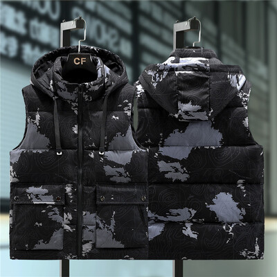 Mărime mare 8XL pentru bărbați, camuflaj, vestă îngroșată, iarnă, caldă, fără mâneci, vestă ocazională pentru bărbați, haină de lucru.