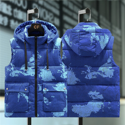 Mărime mare 8XL pentru bărbați, camuflaj, vestă îngroșată, iarnă, caldă, fără mâneci, vestă ocazională pentru bărbați, haină de lucru.