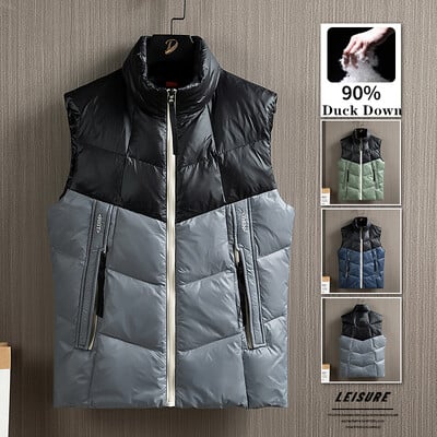 Talvised sulevestid Meeste püstkrae 90% Pardi sulevestid Patchwork Soe varrukateta vest Soliidne Homme Parkas Meeste Rõivad