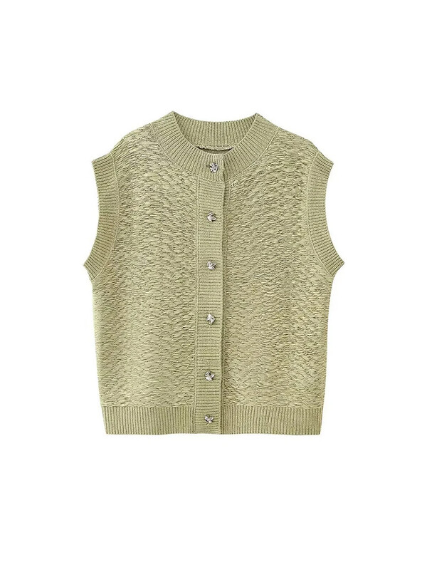 Vestă tricotată cu un singur piept de modă pentru femei, ocazional, cu gâtul O, fără mâneci, pentru femei, Top 2024, toamnă, vestă nouă pentru doamnă High Street