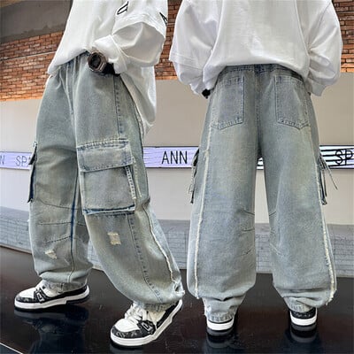 K27 Korea poiste teksad Poiste versioon Street Dance Teksad Poiste teksad Laste küljetaskud Laste Denim Cargo Püksid