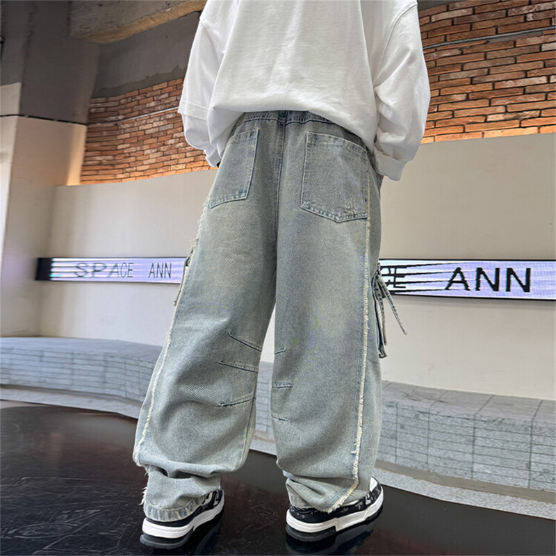 K27 Koreai fiúfarmerek Változata fiúknak Street Dance Jeans Fiú farmernadrágok gyerek oldalzsebek gyerek farmer nadrágok