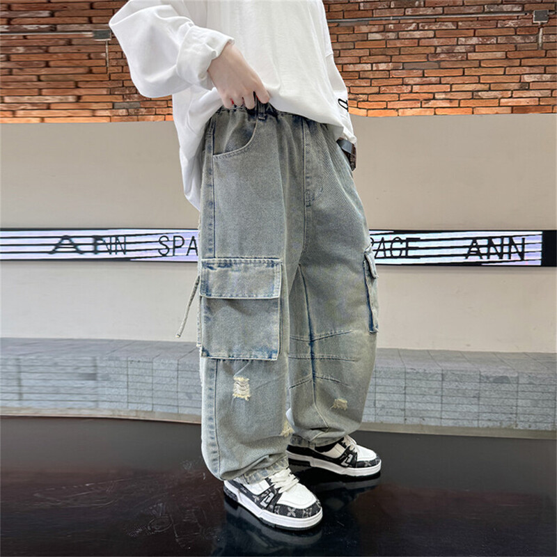 K27 Koreai fiúfarmerek Változata fiúknak Street Dance Jeans Fiú farmernadrágok gyerek oldalzsebek gyerek farmer nadrágok