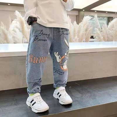 Fiú farmernadrág tavaszi és őszi fiúk nyomott farmernadrág új közepes és gyerek laza western stílusú fiú alkalmi nadrág