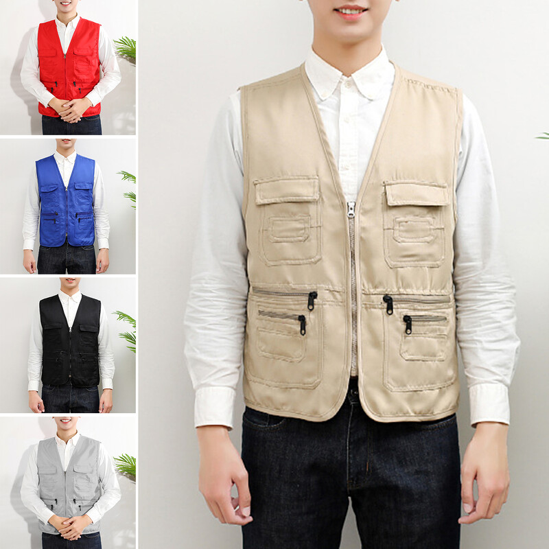 Mitme taskuga trendikas vaba aja veetmine õues. Vest, lukuga, deformatsioonivastane kalapüügiks