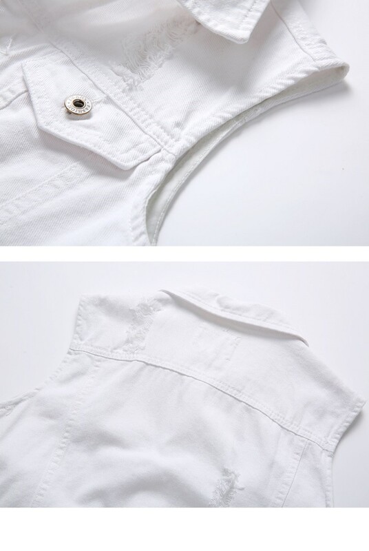 Ljetni muški poderani traper prsluk Muška majica bez rukava Isprane traperice Prsluk Muška retro kaubojska hip hop bijela jakna bez rukava