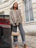 Moteriški megztiniai su leopardo raštais ilgomis rankovėmis Vintažinis megztas laisvalaikio megztinis moteriškas viršutinis drabužis