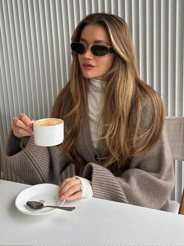 Cardigan tricotat pentru femei, elegant, cu decolteu în V, mâneci lungi cu un singur piept, cu pulover de buzunar 2024 Noua îmbrăcăminte exterioară pentru navetă de toamnă ﻿