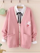 Rudens korejiešu mori meitenes saldais džemperis Lolita, gudrs zaķis, izšuvums, trikotāžas tops japāņu sievietēm ar garām piedurknēm jaciņa mētelis