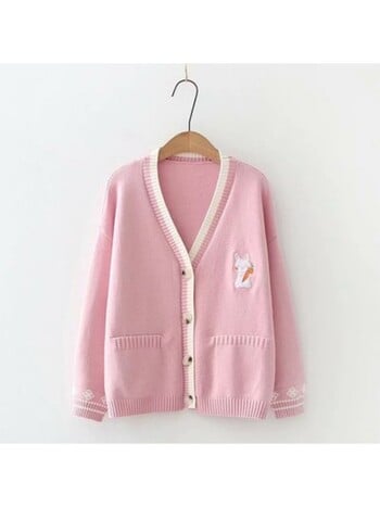 Есенен корейски Mori Girl Sweet Sweater Лолита Сладко зайче Бродерия Плетен топ Японска женска жилетка с дълъг ръкав Палто Трикотаж