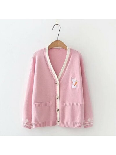 Rudens korejiešu mori meitenes saldais džemperis Lolita, gudrs zaķis, izšuvums, trikotāžas tops japāņu sievietēm ar garām piedurknēm jaciņa mētelis