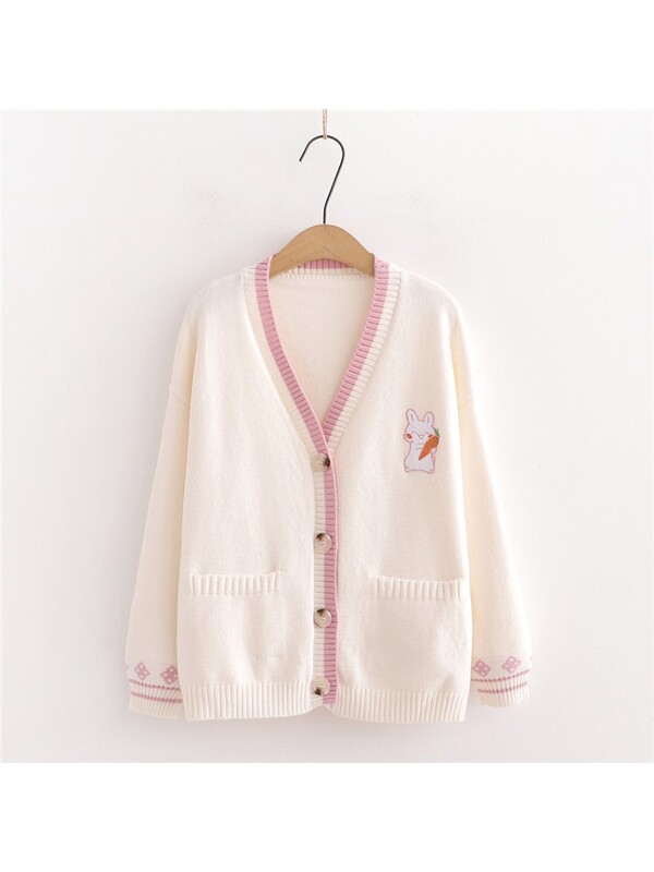 Rudens korejiešu mori meitenes saldais džemperis Lolita, gudrs zaķis, izšuvums, trikotāžas tops japāņu sievietēm ar garām piedurknēm jaciņa mētelis