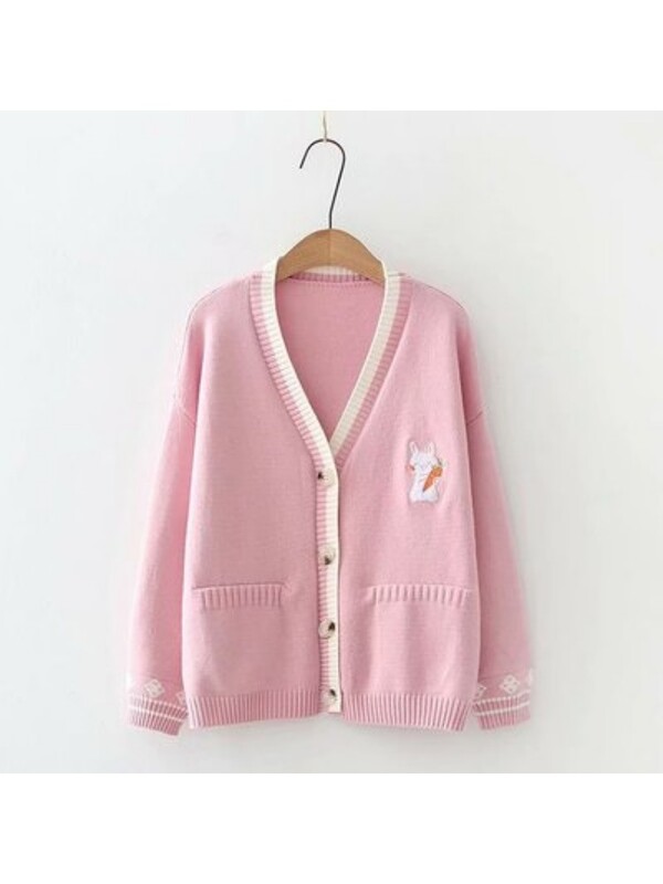 Rudens korejiešu mori meitenes saldais džemperis Lolita, gudrs zaķis, izšuvums, trikotāžas tops japāņu sievietēm ar garām piedurknēm jaciņa mētelis