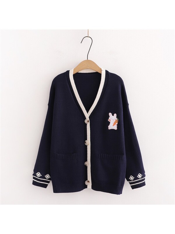 Rudens korejiešu mori meitenes saldais džemperis Lolita, gudrs zaķis, izšuvums, trikotāžas tops japāņu sievietēm ar garām piedurknēm jaciņa mētelis