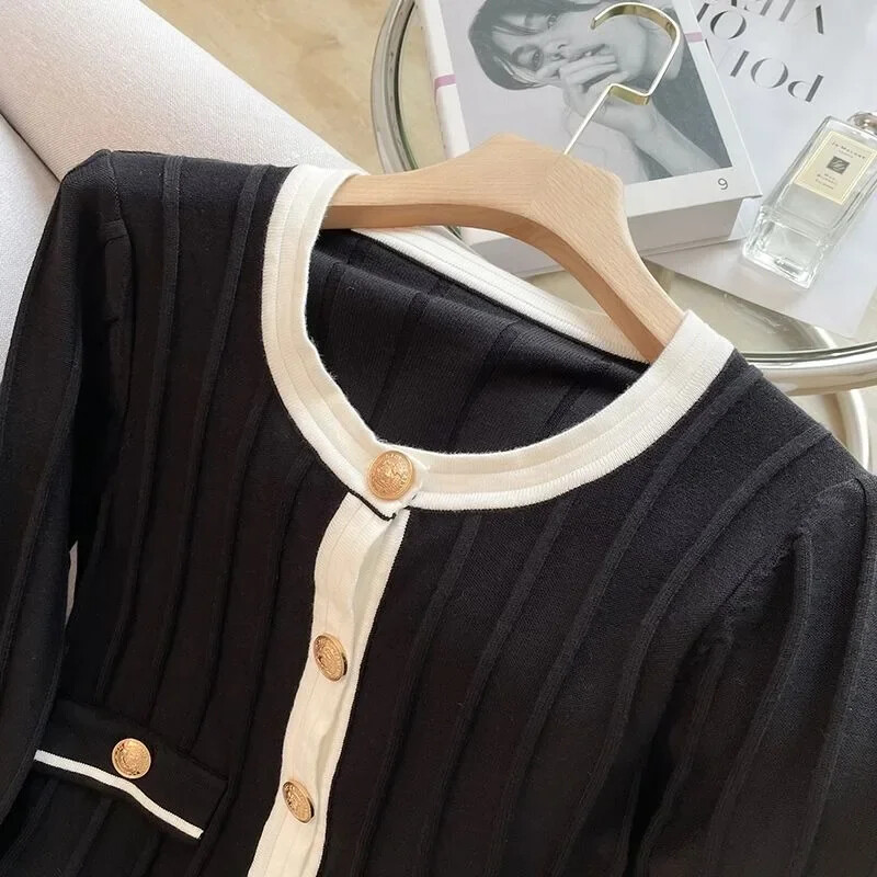 Neploe Elegant Sweet Flare Sleeve kardiganai 2024 m. rudens Nauji O formos kaklo megzti megztiniai Y2k ilgomis rankovėmis raukiniai Megztiniai Paltai