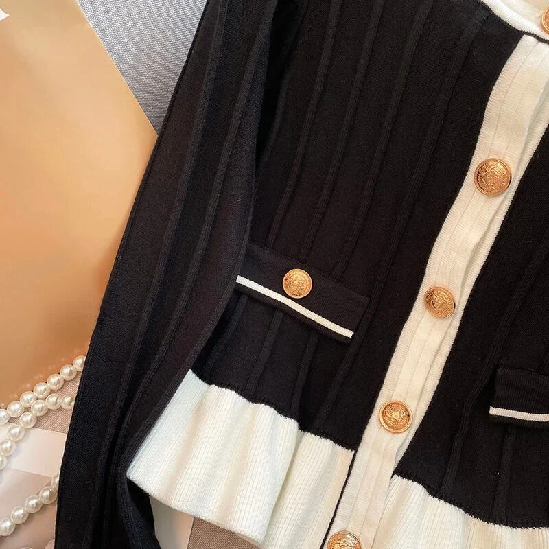 Neploe Elegant Sweet Flare Sleeve kardiganai 2024 m. rudens Nauji O formos kaklo megzti megztiniai Y2k ilgomis rankovėmis raukiniai Megztiniai Paltai