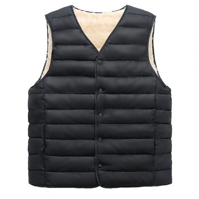 Téli apa mellény párnázott plüss tömör, egysoros, ujjatlan hidegálló felsőruházat, nagy méretű pamutmellény kültéri használatra