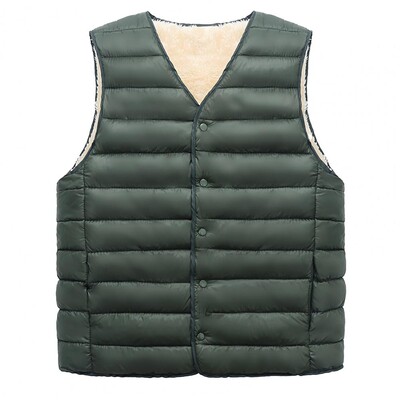 Téli apa mellény párnázott plüss tömör, egysoros, ujjatlan hidegálló felsőruházat, nagy méretű pamutmellény kültéri használatra