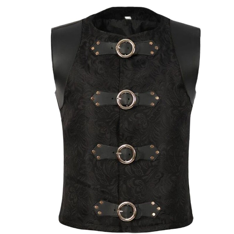 Vyriškas kostiumas Gilet Homme juodo diržo sagtis ir suvarstoma liemenė be rankovių liemenė Viktorijos laikų gotikos senovinė korseto liemenė Steampunk liemenė