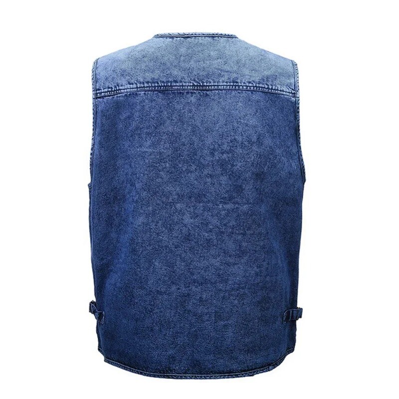 Vīriešu džinsa veste jaka tumši zila melna bez piedurknēm kravas automašīnas vadītājam, riteņbraucējam ar daudzkabatu rāvējslēdzēju  