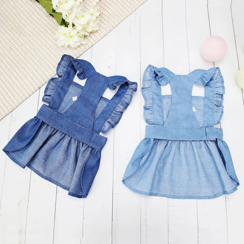 Rochie pentru câine de companie Fusta drăguță pentru cățeluș Rochii pentru vestă pentru cățelușă Costum pentru câine din blugi pentru pisici Rochie pentru animale de companie mici Haine pentru câini cu lesă Inel D
