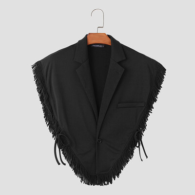 2024 Veste neregulate pentru bărbați, cu ciucuri, cu rever, fără mâneci, cu un singur buton, veste cu șireturi, îmbrăcăminte de stradă, veste casual de modă INCERUN