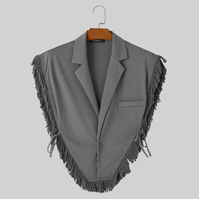 2024 Veste neregulate pentru bărbați, cu ciucuri, cu rever, fără mâneci, cu un singur buton, veste cu șireturi, îmbrăcăminte de stradă, veste casual de modă INCERUN