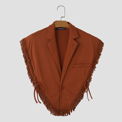 2024 Veste neregulate pentru bărbați, cu ciucuri, cu rever, fără mâneci, cu un singur buton, veste cu șireturi, îmbrăcăminte de stradă, veste casual de modă INCERUN