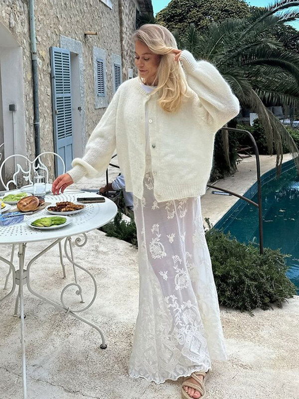 Cardigan elegant tricotat, solid, pentru femei, pulover șic cu un singur piept, cu gâtul în formă de O, pentru femei, toamnă, cald, lejer, cu mânecă lungă, îmbrăcăminte de damă