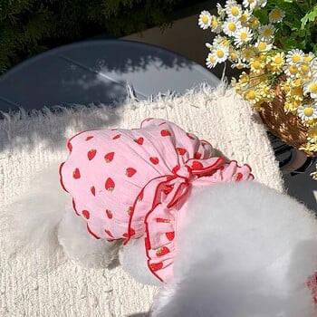 Pet Dog Strawberry Dress 2024 Дрехи за кучета Сладка пола с лък Летен костюм за кученце Чихуахуа Облекло за френски булдог Котка Куче Бански