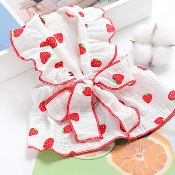 Pet Dog Strawberry Dress 2024 Дрехи за кучета Сладка пола с лък Летен костюм за кученце Чихуахуа Облекло за френски булдог Котка Куче Бански