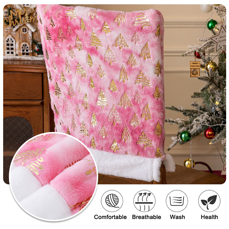 Husă pentru scaune de Crăciun roz, husă pentru scaune din catifea, husă decorativă pentru scaune, decorațiuni pentru festivaluri