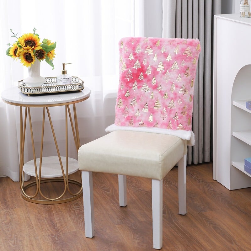 Husă pentru scaune de Crăciun roz, husă pentru scaune din catifea, husă decorativă pentru scaune, decorațiuni pentru festivaluri