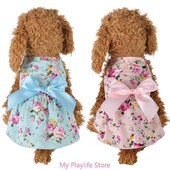 Mergaičių šunų paplūdimio suknelė Gėlėti kostiumai Drabužiai gimtadienio vakarėliui Suknelės šuniukui su Bowknot šventiniais vakarėlio kostiumais