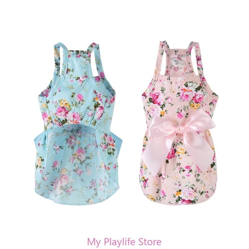 Mergaičių šunų paplūdimio suknelė Gėlėti kostiumai Drabužiai gimtadienio vakarėliui Suknelės šuniukui su Bowknot šventiniais vakarėlio kostiumais