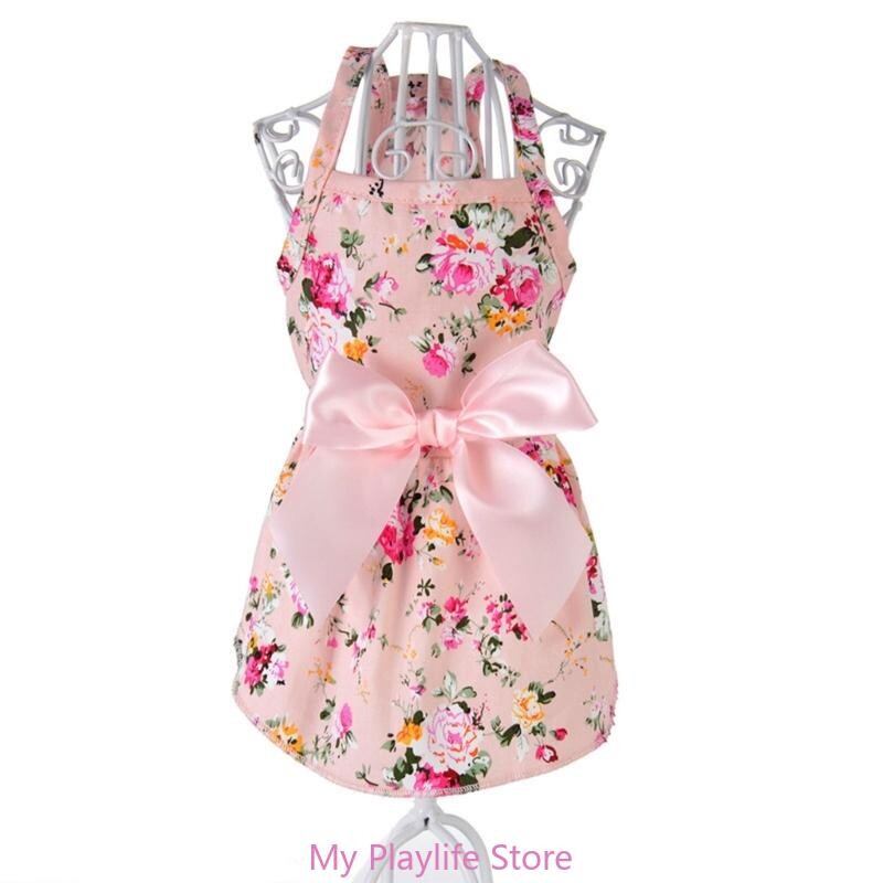 Mergaičių šunų paplūdimio suknelė Gėlėti kostiumai Drabužiai gimtadienio vakarėliui Suknelės šuniukui su Bowknot šventiniais vakarėlio kostiumais