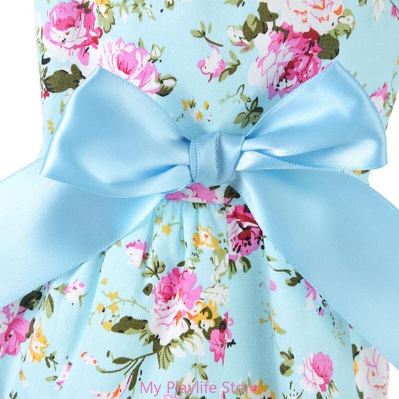 Mergaičių šunų paplūdimio suknelė Gėlėti kostiumai Drabužiai gimtadienio vakarėliui Suknelės šuniukui su Bowknot šventiniais vakarėlio kostiumais