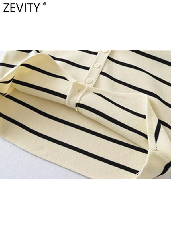 Zevity új női divatos V nyakú ujjatlan csíkos mintás kötött mellény női pulóver elegáns egysoros kardigán felsők SW4789